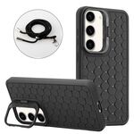 Per Samsung Galaxy S23+ 5G Custodia per telefono in TPU con supporto radiante a nido d'ape con cordino (nero)