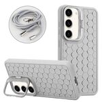 Per Samsung Galaxy S23+ 5G Custodia per telefono in TPU con supporto radiante a nido d'ape con cordino (grigio)
