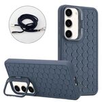 Per Samsung Galaxy S23+ 5G Custodia per telefono in TPU con supporto radiante a nido d'ape con cordino (blu)