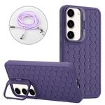 Per Samsung Galaxy S23+ 5G Custodia per telefono in TPU con supporto radiante a nido d'ape con cordino (viola)