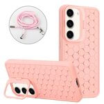 Per Samsung Galaxy S23 5G Custodia per telefono in TPU con supporto radiante a nido d'ape con cordino (rosa)