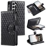Per Samsung Galaxy S22+ 5G Custodia per telefono in pelle con cerniera a reticolo glitterato (nera)