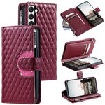 Per Samsung Galaxy S22+ 5G Custodia per telefono in pelle con cerniera a reticolo glitterato (vino rosso)