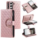 Per Samsung Galaxy S22+ 5G Custodia per telefono in pelle con cerniera a reticolo glitterato (oro rosa)