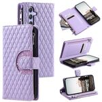 Per Samsung Galaxy S23 FE 5G Glitter Lattice Custodia a portafoglio in pelle con cerniera (Viola)