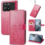 Custodia per telefono in pelle goffrata con chiusura a quattro foglie perXiaomi Redmi K70E (magenta)