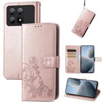 Custodia per telefono in pelle goffrata con chiusura a quattro foglie perXiaomi Redmi K70E (oro rosa)