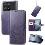 Custodia per telefono in pelle goffrata con chiusura a quattro foglie perXiaomi Redmi K70E (viola)
