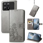Custodia per telefono in pelle goffrata con chiusura a quattro foglie perXiaomi Redmi K70E (grigia)