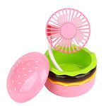 Mini ventilatore da tavolo a forma di hamburger con specchio cosmetico (rosa)
