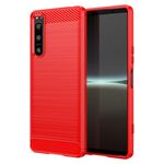 Custodia per telefono TPU in fibra di carbonio con texture spazzolata per Sony Xperia 5 IV (rossa)