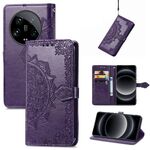 Custodia per telefono in pelle goffrata con fiori Ultra Mandala per Xiaomi 14 (viola)