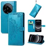 Custodia per telefono in pelle goffrata con fiori Ultra Mandala per Xiaomi 14 (blu)