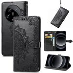 Custodia per telefono in pelle goffrata con fiori Ultra Mandala per Xiaomi 14 (nera)