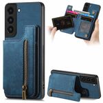 Custodia per telefono posteriore con cerniera in pelle retrò per Samsung Galaxy S22+ 5G (blu)