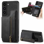 Custodia per telefono posteriore con cerniera in pelle retrò per Samsung Galaxy S22+ 5G (nera)