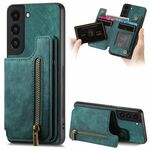Custodia per telefono posteriore con cerniera in pelle retrò per Samsung Galaxy S22+ 5G (verde)