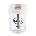 Mini tazza da acqua per bambini da 300 ml, a prova di perdite, in plastica, portatile, per studenti, con cannuccia (bianca)