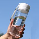 Tazza sportiva da esterno di grande capacità Tazze da tè portatili a prova di perdite in plastica satinata, colore: bianco trasparente da 600 ml