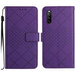 Custodia per telefono in pelle con texture a griglia rombica per Sony Xperia 10 VI (viola)