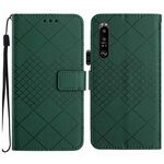 Custodia per telefono in pelle con texture a griglia rombica per Sony Xperia 1 VI (verde)