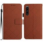 Custodia per telefono in pelle con texture a griglia rombica per Sony Xperia 1 VI (marrone)