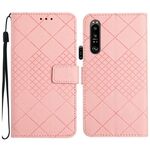 Custodia per telefono in pelle con texture a griglia rombica per Sony Xperia 1 VI (rosa)