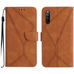 Custodia per telefono in pelle goffrata con cuciture per Sony Xperia 10 VI (marrone)