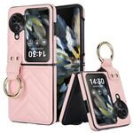 Per OPPO Find N3 Flip Custodia per telefono con supporto ad anello in TPU ibrido PU a forma di V (rosa)