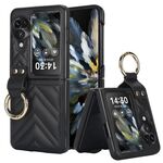 Per OPPO Find N3 Flip Custodia per telefono con supporto per anello in TPU ibrido PU a forma di V (nero)