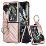 Per OPPO Find N3 Flip Custodia per telefono con supporto per anello in TPU ibrido PU a forma di V (oro rosa)