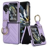 Per OPPO Find N3 Flip Custodia per telefono con supporto per anello in TPU ibrido PU a forma di V (viola)