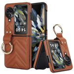 Per OPPO Find N3 Flip Custodia per telefono con supporto per anello in TPU ibrido PU a forma di V (marrone)
