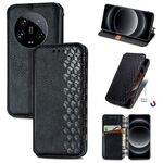 Per Xiaomi 14 Custodia per telefono in pelle magnetica pressata a griglia ultra cubica (nera)