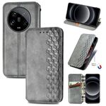 Per Xiaomi 14 Custodia per telefono in pelle magnetica pressata a griglia ultra cubica (grigio)