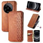 Per Xiaomi 14 Custodia per telefono in pelle magnetica pressata a griglia ultra cubica (marrone)