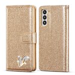 Per Samsung Galaxy S21 + 5G Glitter Powder Love Custodia in pelle per telefono (oro)