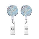 2 pz Marmo Texture Goccia Colla Retrattile Badge Reel Name Tag Card Badge (Sky Blue)