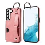 Per Samsung Galaxy S22 5G Custodia per telefono con anello per slot per schede da polso con texture in vitello (rosa)