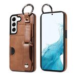 Per Samsung Galaxy S22 5G Custodia per telefono con anello per slot per schede da polso con texture in vitello (marrone)