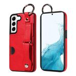 Per Samsung Galaxy S22 5G Custodia per telefono con anello per slot per schede da polso con texture in vitello (rosso)