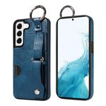 Per Samsung Galaxy S22 5G Custodia per telefono con anello per slot per schede da polso con texture in vitello (blu)