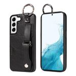Per Samsung Galaxy S22 5G Custodia per telefono con anello per slot per schede da polso con texture in vitello (nero)