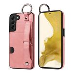 Per Samsung Galaxy S22+ 5G Custodia per telefono con anello per slot per schede da polso con texture in vitello (rosa)