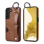 Per Samsung Galaxy S22+ 5G Custodia per telefono con anello per slot per schede da polso con texture in vitello (marrone)