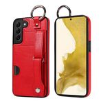 Per Samsung Galaxy S22+ 5G Custodia per telefono con anello per slot per schede da polso con texture in vitello (Rosso)
