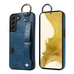 Per Samsung Galaxy S22+ 5G Custodia per telefono con anello per slot per schede da polso con texture in vitello (blu)
