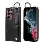 Per Samsung Galaxy S22 Ultra 5G Custodia per telefono con anello per slot per schede da polso con texture in vitello (Nero)