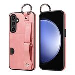 Per Samsung Galaxy S23 FE 5G Custodia per telefono con anello per slot per schede di vitello con texture di vitello (rosa)