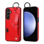 Per Samsung Galaxy S23 FE 5G Custodia per telefono con anello per slot per schede da polso con texture in vitello (Rosso)